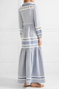2017 Nueva moda <span class=keywords><strong>vestidos</strong></span> de ganchillo ajuste del cordón da vuelta-abajo de manga larga vestido maxi - Product Image 2