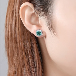 CZCITY Elegant Sterling Silver Green Gemstone <strong>Earrings</strong> Square <strong>Emerald</strong> <strong>Stud</strong> <strong>Earrings</strong> for Women Engagement Jewelry - Product Image 3