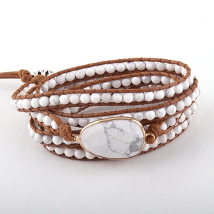 Bracciale alla Moda con Perline, Fatto a Mano, con <span class=keywords><strong>Pietre</strong></span> <span class=keywords><strong>Naturali</strong></span> e Ciondolo in Pietra, Braccialetti a 5 Fili Avvolgenti, per Dropshipper - Product Image 4