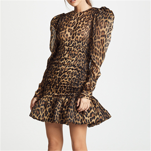 Estampado de <span class=keywords><strong>leopardo</strong></span> manga larga cuello redondo <span class=keywords><strong>vestido</strong></span> de Casual vestidos - Product Image 5