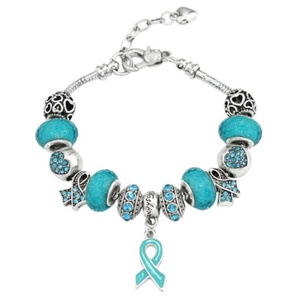 Teal Ribbon Ovarian Cancer Awareness Grande Braccialetto di Perline - Product Image 1