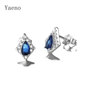 High Quality Rhombus Cubic Zirconia Stud Sapphire Earrings 925 Sterling Silver For Woman