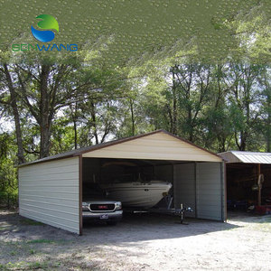<span class=keywords><strong>Garage</strong></span> préfabriqué <span class=keywords><strong>en</strong></span> structure métallique <span class=keywords><strong>en</strong></span> acier et PVC imperméable avec porte électrique à enroulement et design <span class=keywords><strong>en</strong></span> <span class=keywords><strong>bois</strong></span> traité sous pression naturelle - Product Image 2