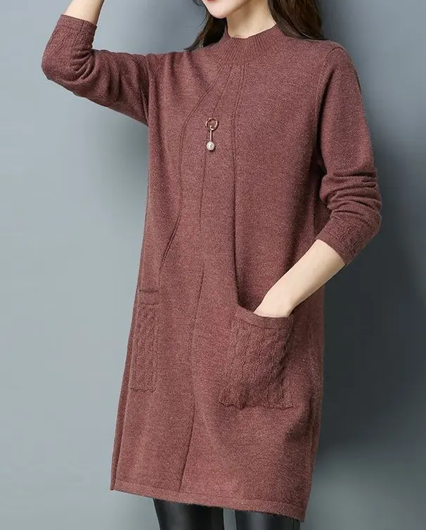 P18C23TR 100% кашемировое женское длинное платье-свитер большого размера