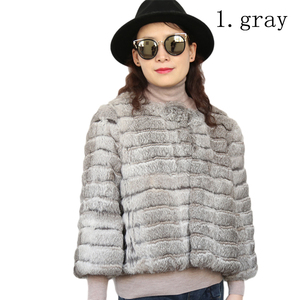 <span class=keywords><strong>Cappotto</strong></span> a righe lussuose a righe di coniglio con strisce incrociate a bottone singolo con maniche a tre quarti da donna - Product Image 2