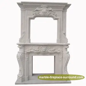 モダン自立型ライオンヘッド彫刻白い大理石石ダブル暖炉マントルピース