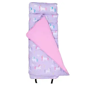 Colchoneta de unicornio personalizada para siesta, manta integrada y almohada, saco de dormir