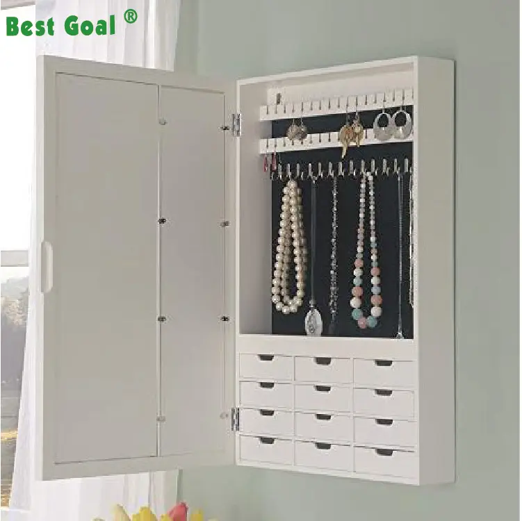 Wall Mounted Jewelry Display Cabinet with Photo Frame & Mirror