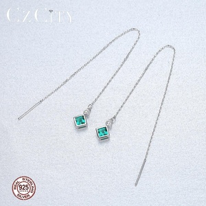 CZCITY Square Shaped <strong>Emerald</strong> Stone <strong>Earring</strong> Sterling Silver 925 Threader Dangle <strong>Drop</strong> <strong>Earrings</strong> Chandelier <strong>Earrings</strong> for Women - Product Image 4