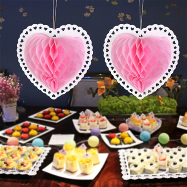 32CM ValentineのDay/Weeding Backdrop Decor Heart Shape Honeycomb Paper Lantern Decoration