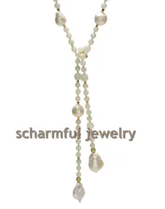 NS193181 Long Fashion Sunstone Pyrite Stone Jewelry Big Multilayer White Zircon Pearl Bead Pendant Necklace