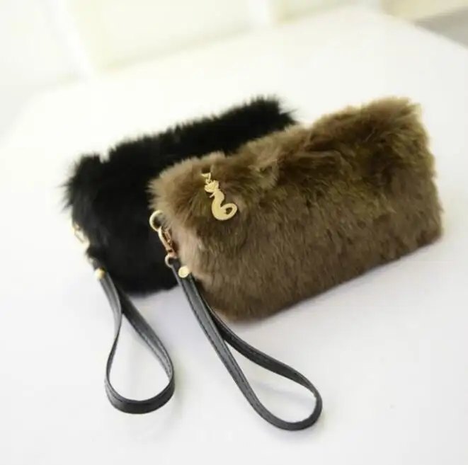 Wholesale faux fur clutch wallet bags women handbag purse