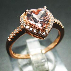 Anello di Fidanzamento in Argento 925 con Morganite Rosa, Set con Fede Nuziale Solitario a Cuore in Oro Rosa, Vendita all'Ingrosso - Product Image 2
