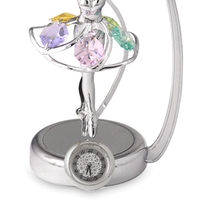 Jam Meja Mini Magnetik Terapung Crystocraft dengan Figur Penari Balerina Berputar dan Kristal Baja Krom Potongan Brilian