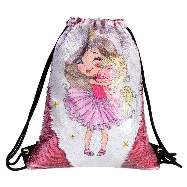 2019 Dress Doll Subprinting Design Bag Unicorn Mermaid Sequins School Backpack Cheap OEM Custom Reversible Sequin Bag For Girls