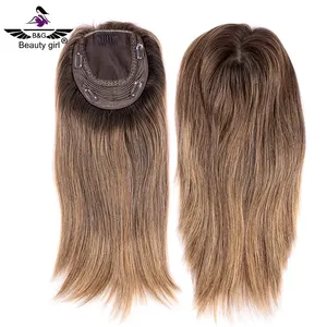 Silk base toupee with weft rest light brown hair pieces replacement raw virgin european hair topper in USA shop