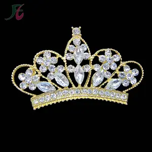 Broche couronne diadème en métal doré et strass, 1 pièce, élégante, pour spectacle, fête de mariage