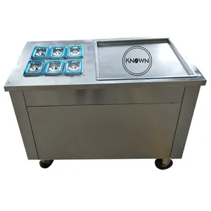 2024 Food Grade Square Pan Fried Ice Cream Machine Stainless Steel Ice Cream Roller Frying Equipment with Fruit