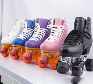 Colorful Genuine Leather PU Wheels Durable <strong>Quad</strong> Roller <strong>Skates</strong> Professional for Rental Rink