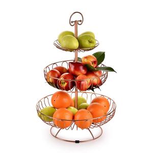 Keranjang penyimpanan bulat tiga lapisan, keranjang sayuran buah kawat logam dapat dilepas - Product Image 3