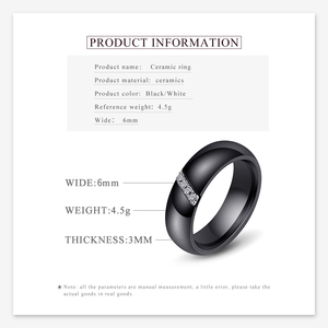 ファッションシンプルデザインブラックホワイトオーストラリアキュービックジルコンセラミック婚約指輪ジュエリー - Product Image 3