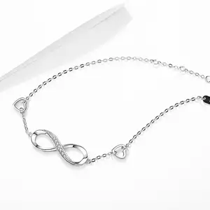 Womens 925 Sterling Silver Charm Bracelet Infinito Símbolo do Amor Sem Fim
