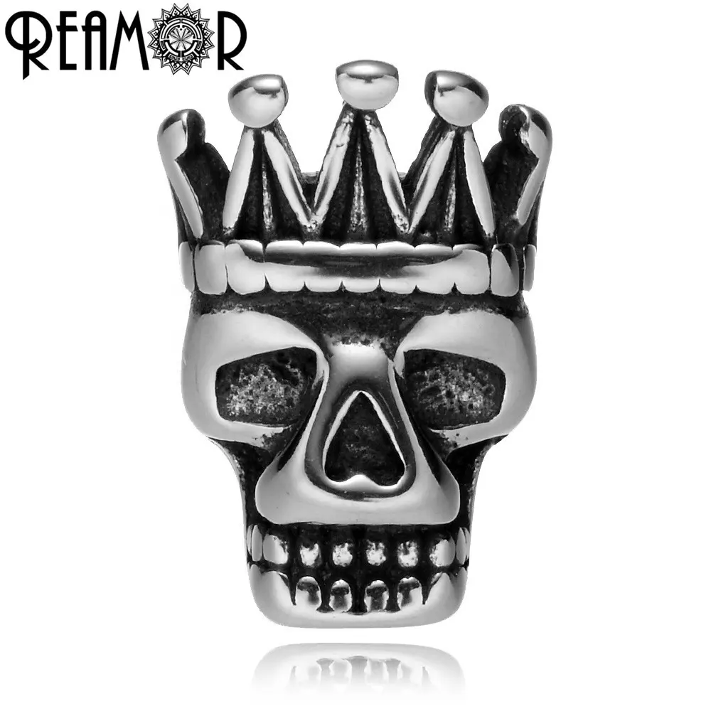 REAMOR 316L Stainless鋼Crown Skull Beads DIY 2ミリメートルSmall Hole Size Charm Spacer BeadsためJewelry Making Men Bracelet DIY
