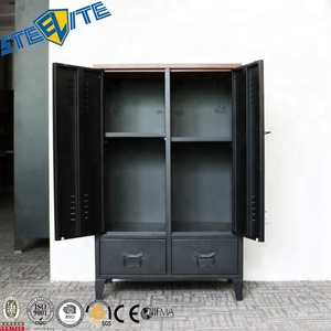 Garde-robe rétro en métal style industriel, armoire, meuble de chambre à coucher pour enfants, placard mi-haut avec tiroirs - Product Image 3