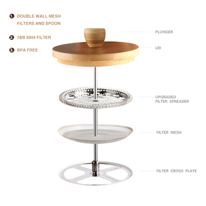 Cafetière à piston en bambou écologique en gros, presse à café française avec presse à café en verre - Product Image 5