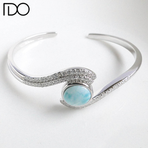 Pulsera de plata de ley <span class=keywords><strong>925</strong></span> con certificado de larimar, brazalete de plata con certificado colombiano - Product Image 5