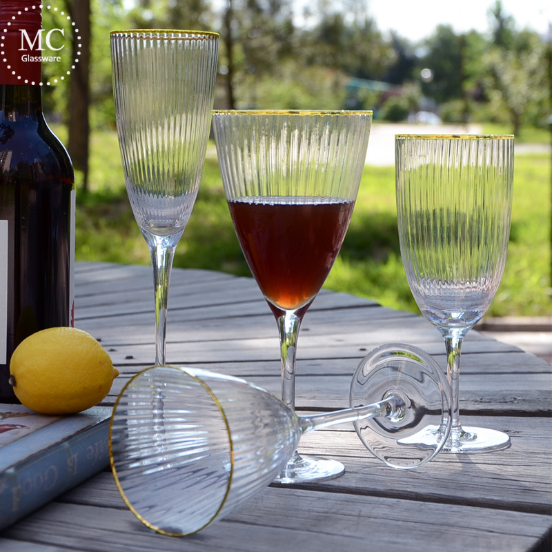 Gold Rim Stem Handmade lead-free Crystal Wine Glass Unique Stemware Glasses Large Goblet