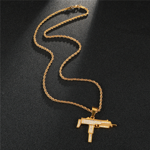 Collar con Colgante de Pistola de Diamantes y Oro, Estilo Hip Hop - Product Image 5