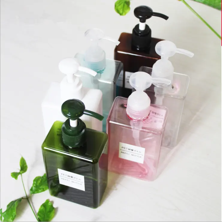 100/150/250/280/450/650ml Amber yeşil C lear kare plastik şampuan şişe ile pompa doldurulabilir PETG şişe