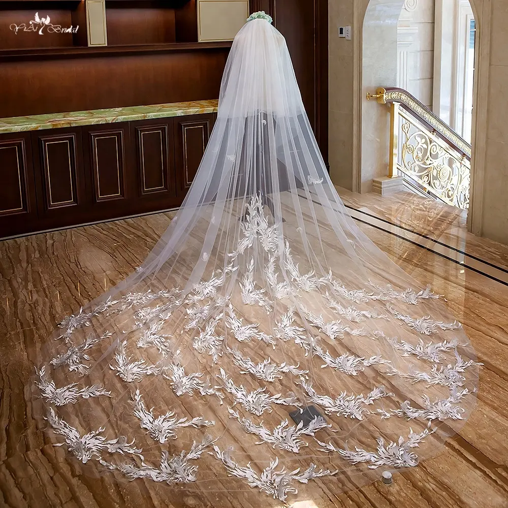 LZP318 Real Wedding Veil Picture Good Luck Swallow Applique Design Bridal Veil 3 Meter Cathedral Wedding Veil Bridal accessories