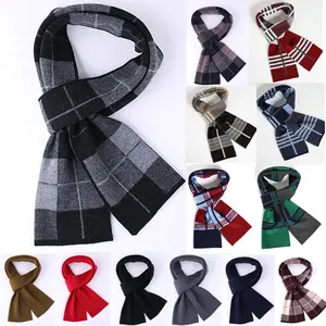 high quality mens scottish checked scarf wool blended winter knitted pattern acrylic cashmere scarf