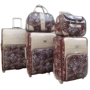 Pu皮革5件四个轮子旅行保护套豹纹行李箱