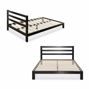 Wholesale Wooden Slat Bed With Headboard Black Double Adult Bed