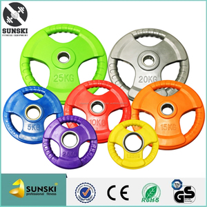 Three rubber grip PLATES disc weight gym <span class=keywords><strong>BAR</strong></span> rubber encased 2 "hole - Product Image 1