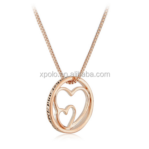 Moda 2015 oro rosa collar Mothe y sus hijas son registrado en <span class=keywords><strong>el</strong></span> corazón collar collar de doble corazón con palabras grabado - Product Image 5