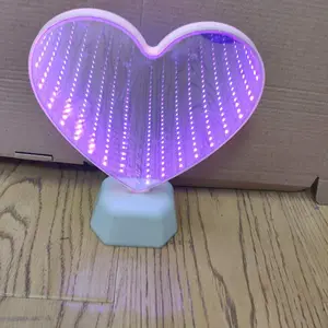 Lámpara de espejo Infinity con batería para decoración del hogar, luz nocturna LED con efecto de túnel en forma de corazón