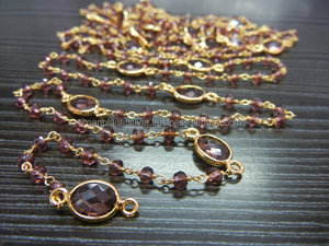 Conector de estación y cuentas de granate, cadena envuelta en alambre de ley dorado para regalo de boda, compromiso o fiesta - Product Image 1
