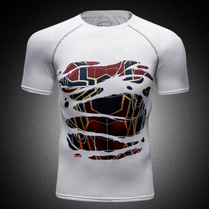Magliette Sportive in Poliestere e Spandex a Prezzo di Fabbrica di Guangzhou, Maglie Aderenti Stampate da <span class=keywords><strong>Uomo</strong></span>, Maglietta Compressiva da Supereroe - Product Image 5