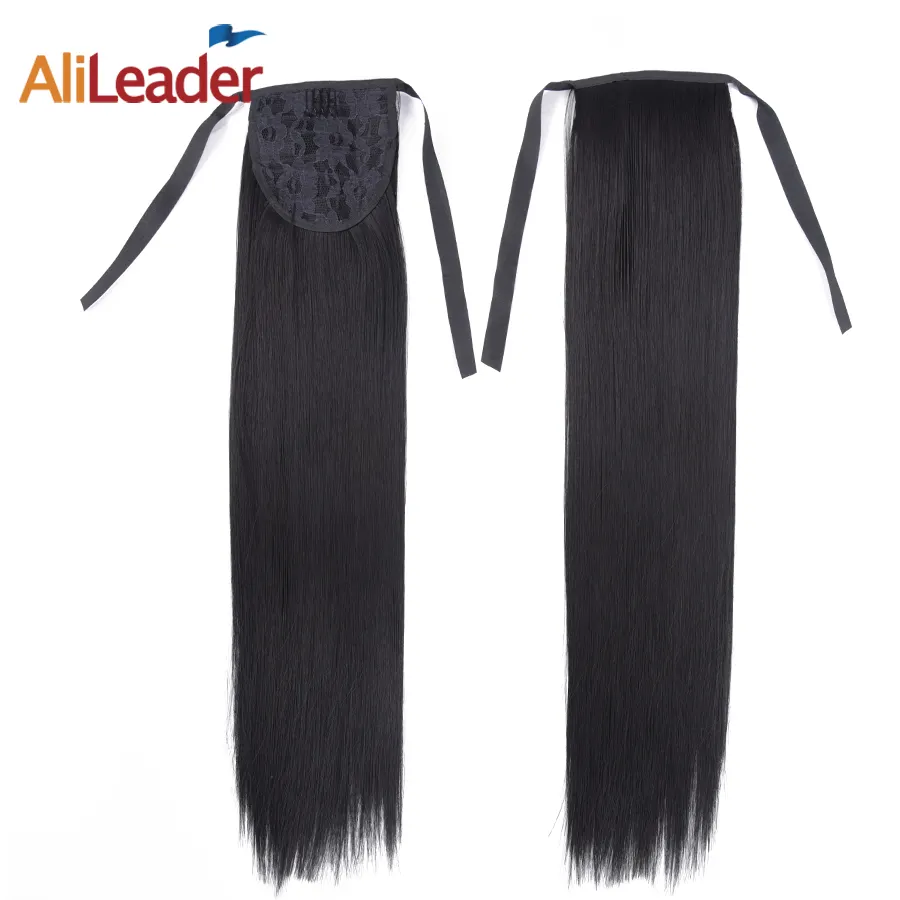 AliLeader Hot Sale Wholesale 20" Silky Straight Ponytail Hair Piece Pure Color Clip In Hair Ponytail Hair Extension For Women