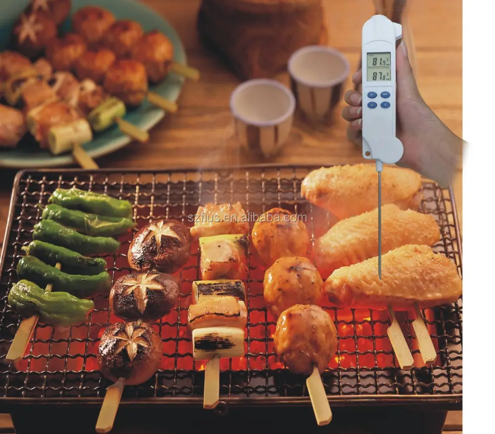 Cuisine Numérique étanche Thermomètre Alimentaire, Fumoir BBQ Thermomètre à Viande Numérique, Pliant Thermomètre à Viande