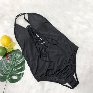 2019 New Fat Woman Halter One Piece Swimsuit Solid Color Hot Spring <strong>Plus</strong> <strong>Size</strong> Swimwear Women 2XL 5XL Black <strong>Tankini</strong> - Product Image 6