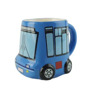 2021 3d shaped blue bus ceramic mug for coffee
