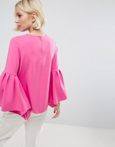 Alibaba nouveau design volants manches femmes tops ras du cou rose blouse 2017 - Product Image 2
