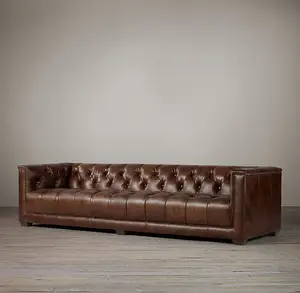 3 kişilik kanepe vintage kahverengi deri kanepe tedarikçisi klasik chesterfield deri 3 koltuk kanepe