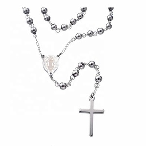 Collana di perline del rosario in acciaio inossidabile da 30 pollici in argento strumento di preghiera cattolica con santo benedetto oggetto religioso <span class=keywords><strong>cristiano</strong></span> inciso - Product Image 1