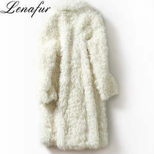 <span class=keywords><strong>Beige</strong></span> Lungo Sottile Pecore Ricci In Pelle Shearling <span class=keywords><strong>Pelliccia</strong></span> di Lana <span class=keywords><strong>Cappotto</strong></span> Per Le Donne - Product Image 2